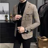 Mäns jackor 2023 Spring Men Plaid Blazers British Printed Wedding Business Casual Blazer Suft Jacka Formell Plus Size S-3XLL231115