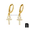 Charme Cuivre Zircon Croix Dangle Boucles D'oreilles Pour Femmes Cerceaux Plaqués Zircone Cubique Arbre De Vie Bijoux Cruz Pendientes Drop Livrer Dhwby