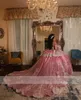 Sweety Pink Mexican Traditional Embroider Ball Gown Quinceanera med tre kvart ärm Sweet 16 Dress Vestido de 15 Ano