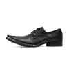 Chaussures habillées imprimé Crocodile pour hommes, mode britannique, bout en fer, cuir de vache véritable, pointu, noir, Oxfords Zapatos Hombre