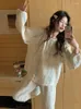 Vêtements de nuit pour femmes doux simple hiver automne style coréen rayé à manches longues pyjama ensemble femmes kawaii confortable élégant décontracté lâche