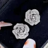 Orecchini a bottone stile celebrità francese vintage scava fuori fiore di camelia zircone accessori regalo di San Valentino