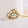 S3578 Copper 18K Gold Gold Plaid Zirkoon Email Turks Blue Eye Pendant ketting voor vrouwen Evil Eyes Choker Kettingen