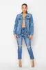 Women's Jackets Women Frayed Denim Jacket Hollow Out With Back Chain Coats Streetwear Ladies Casual Long Sleeve Jean