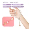 Braccialetti a maglie 20 pezzi Bomboniere per battesimo con croce Mini rosari Bracciale perline acriliche Battesimo Comunione Rosario con dita