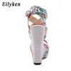 Klänningskor Eilyeken Summer Fashion Peep Toe Toe Platform kilar Sandal Designer Silktryck Blomma Hög klackar Kvinna 231115