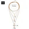 Pendant Necklaces Boho Vintage Multilevel Eye Disc Jesus Cross Necklace For Women Fashion Choker Gold Color Crystal Sun Chain Jewelry