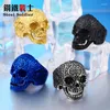 Cluster Rings Steel Soldier Vintage Garden Flower Skull Ring Black TITANIUM Mens Fashion Jewelry Wholesale Price