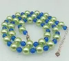 Chains Beautiful Fashion 10mm Green Shell Pearl &6mm Blue Jade Round Beads Necklace 24" Fine Ladies Jewelry Gift 2023