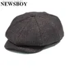 BERETS NYHETSOUL WOOL MEN HAT Tweed Plaid Newsboy Cap British Style Gatsby Flat Cap Woolen Octagonal Hat Autumn Winter Male BERETL231115