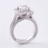 luxury fine jewelry 9/10/14/18k 7*7mm 2ct solid gold pave princess cut d vvs moissanite diamond wedding ring for women