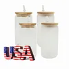 USA CA Warehouse 16oz klares Milchglas Mgus Sublimationsrohlinge Tumbler Glasdosenbecher mit Bambusdeckel und Strohhalm bb0530