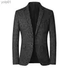 Jaquetas masculinas outono novo terno xadrez jaqueta único breasted negócios casual casaco cinza azul blazer masculino M-4xlL231115