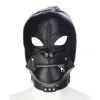 Adult Toys BDSM Sex Black Pu Leather Head Bondage Hood Mask Open Eye Mouth with Erotic Couple Flirting Toys Adjustable Mask Cosplay Harness 231115