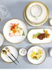 High-quality Matte Gilt Rim White Porcelain Dinner Tray Kitchen Plates Ceramic Tableware Food Dishes Rice Salad Noodles Bowl