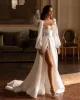 고급 긴 웨딩 드레스 스퀘어 칼라 새틴 슬릿을 가진 슬릿 신부 가운 여성을위한 신부 가운