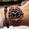 Wristwatches Mens Watch 41mm Miyota 8215 Automatic Mechanical Waterproof Swim Luminous Dial Brass/Black Case Leather Top Quality