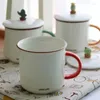 Tazze Homies Tazza da tè al latte in ceramica semplice e carina con manico e coperchio a forma di cactus, bicchieri per bambini ghiacciati