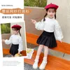 Pullover Toddler Baby Girls Clothes White Knit Pullovers Lace Puff Sleeve Bottoming shirt Coat Sweater Spring Autumn Kids Children's Wear 231115