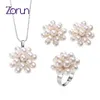 Bruiloft Sieraden Sets Zorun Echte Natuurlijke Zoetwater Parel Bruiloft Sieraden Sets 5-6 MM met Zilver Kleur Ontwerp Ring Sets voor Vrouwen 231115