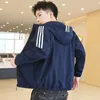 Men's Jackets Hooded Men Striped Windproof Thin Coat Tide Brand Leisure Sports Boys Wear