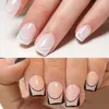 False Nails 24pcs Short Square French Black And White Lines Simple Refreshing 2023 DIY Full Cover Detachable Nail Tips