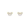 Stud Earrings Korean Fashion Niche Pearl Personality Trend Bow Zircon Cool Design For Girls Jewelry.