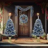 Dekorative Blumen Baum künstliche Weihnachten 4-teiliges Set Girlande Kranz und 2 Eingangsbäume Weihnachten mit LED-Lichtern