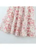 Casual jurken vrouwen lente zomer vintage mode mode puff mouw bloemenprint slanke vierkante kraag zijkant lang midi jurk 230414