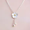 Pendant Necklaces Silver Plated Flower Tassel Cherry Blossom Necklace 2023 Korea Fashion Women Round Bead Clavicle Chain For Wedding Jewelry