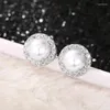 Pendientes de tuerca Huitan 2023 perlas de imitación para mujer diseño Simple y elegante joyería de moda de boda de compromiso