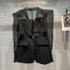 Women's Suits BORVEMAYS 2023 Summer Temperament Blazer Tailored Collar Single Button Solid Color Mesh Thin Coat Elegant Black WZ1850