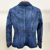 2023 Fashionable double breasted lion button washed denim suit slimming women jacket 1115