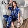 Pyjama d'été en soie pour femmes, ensemble 2 pièces, vêtements de nuit, pantalon à manches courtes, costume S, grande taille, vêtements de maison, Lingerie 5XL 7XL 8XL Pijama zln231115