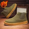 Botas Moda Verde Casual Tornozelo Fluffy Quente Masculino Deslizamento Curto na Neve de Inverno para Homens Design Alto Top Sapatos de Camurça