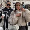 Dames Leer Faux Iconisch Street Fashion Week Luxe Merk Gardient Cropped Bontjas Dames Winter 2023 Cool Girls Fluffy Short Jacket 231114