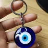 Evil Eye Key Chains Ring 3cm 3,5 cm 4 cm diameter Rund glas Lucky Turkish Blue Eyes Pendant Charms väska Keyrings Fashion Jewelry Accessories Gifts Car Keychains Holder Holder