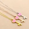 Pendant Necklaces Martick Woman Brand Jewelry Key Necklace Pink/Green Color Heart For Women Present M10