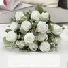 Decorative Flowers Artificial Roses Bouquet Fake Home Decor Simulation Silk Champagne Powder Flower Rose Bud Balcony Decoration Green Plant