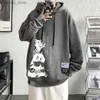 Мужские свитера Новые мужские толстовки с рисунком аниме кота из пенопласта с принтом для пар с капюшоном с длинным рукавом Свободный японский пуловер Harajuku Street Boy Q231115