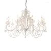 Hängslampor American Country Chandelier Simple Living Room sovrum matljus retro vit café klädbutik kristall