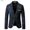 Men's Jackets 2021 Gentleman Blazers Men Blue Patterning Printed Suit Jacket Casual Coat Prom Singer Concert Stage Come Winter Size S-5XLL231115