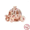 Löst ädelstenar Rose Gold Series Pink Zircon Leaves Heart Pendant Sparkling Clip Bead Fit Charm Armband DIY 925 Silver Jewelry