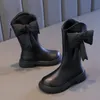 Boots Children High 2023 Spring Autumn Versatile Soft Black Britain Style Cute Girls Knight Breatheable Simple 231115