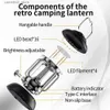 Camping Lantern Outdoor Camping Lantern Portable USB Retro Lampa Retro LED LED LED do awaryjnego wędkowania namiot pieszoataków Nocne Światło Wodoodporne Q231116