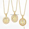 ペンダントネックレスRELIUS VIRGIN MARY PENDANT NECKLACE WOMEN 18K GOLDメッキアイスアウトリンクチェーンネックレス銅色のキュービックジルコニアDHQ5N