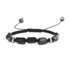 Strand Natural Rough Black Tourmaline Healing Stone Bead Squat Labradorite Nylon Rope Justerbar vävarmband kvinna