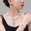 Ensemble de boucles d'oreilles et collier de luxe pour femmes, bijoux à deux couches de perles et de Zircon, ras du cou, tendance, cadeau de fête, 2023