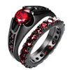 Clusterringen Rode Steentjes Voor Vrouwen Paar Sieraden Trouwringen Bruidssets Man Balck Dragon Patroon Roestvrij Stalen Ring