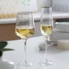 Bicchieri da vino 2 pezzi Coppa di vetro a forma di diamante Calice di cristallo bordato martellato Oro Champagne per matrimonio